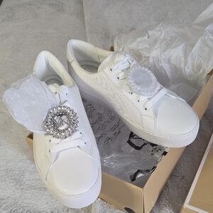 Michael Kors White Crystal Accent Low-Top Sneakers